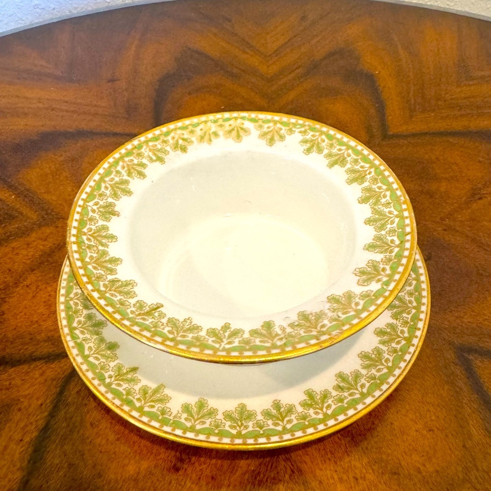 Antique GDA Limoges France Condiment Bowl and Plate Floral Art Deco set